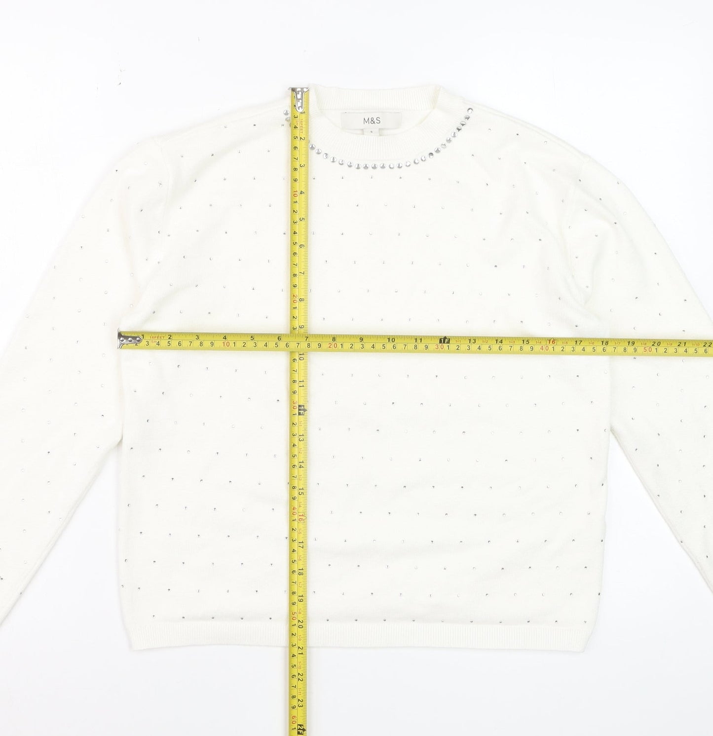 Marks and Spencer Womens Ivory Jewel Crew Neck Jumper Size S