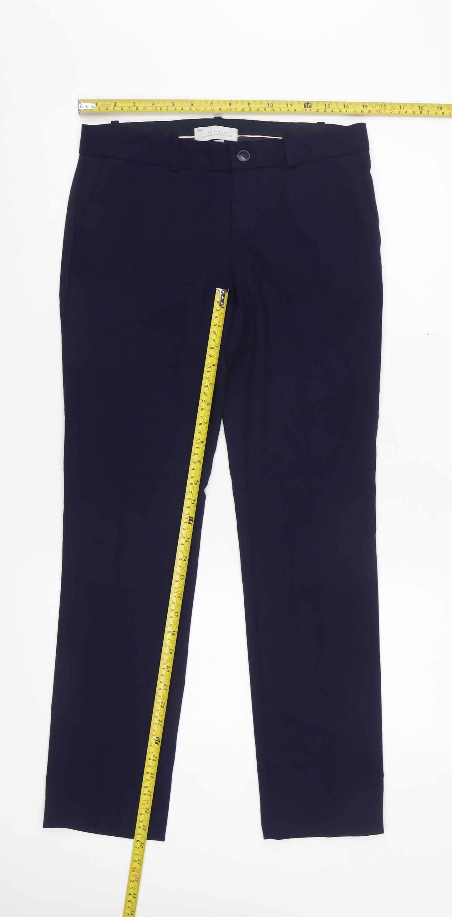 Gap Women's Blue Wool Blend True Straight Petite Trousers Size 4