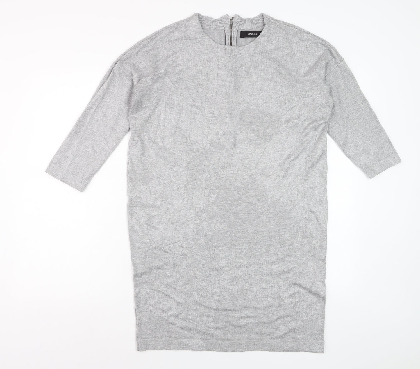 Vero Moda Women's Grey Tunic Jumper M Crew Neck 3/4 Sleeve