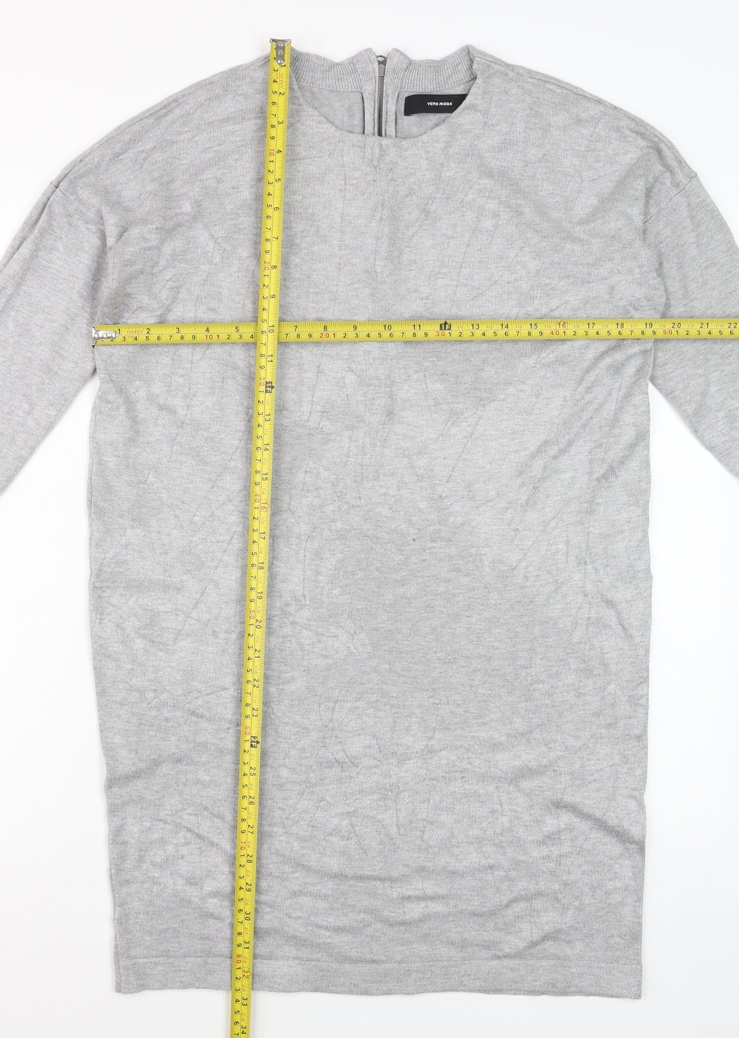 Vero Moda Women's Grey Tunic Jumper M Crew Neck 3/4 Sleeve