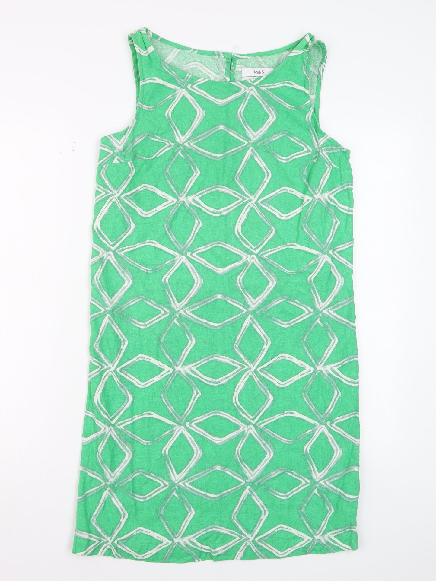 Marks and Spencer Women Green Linen Blend Shift Dress Size 6