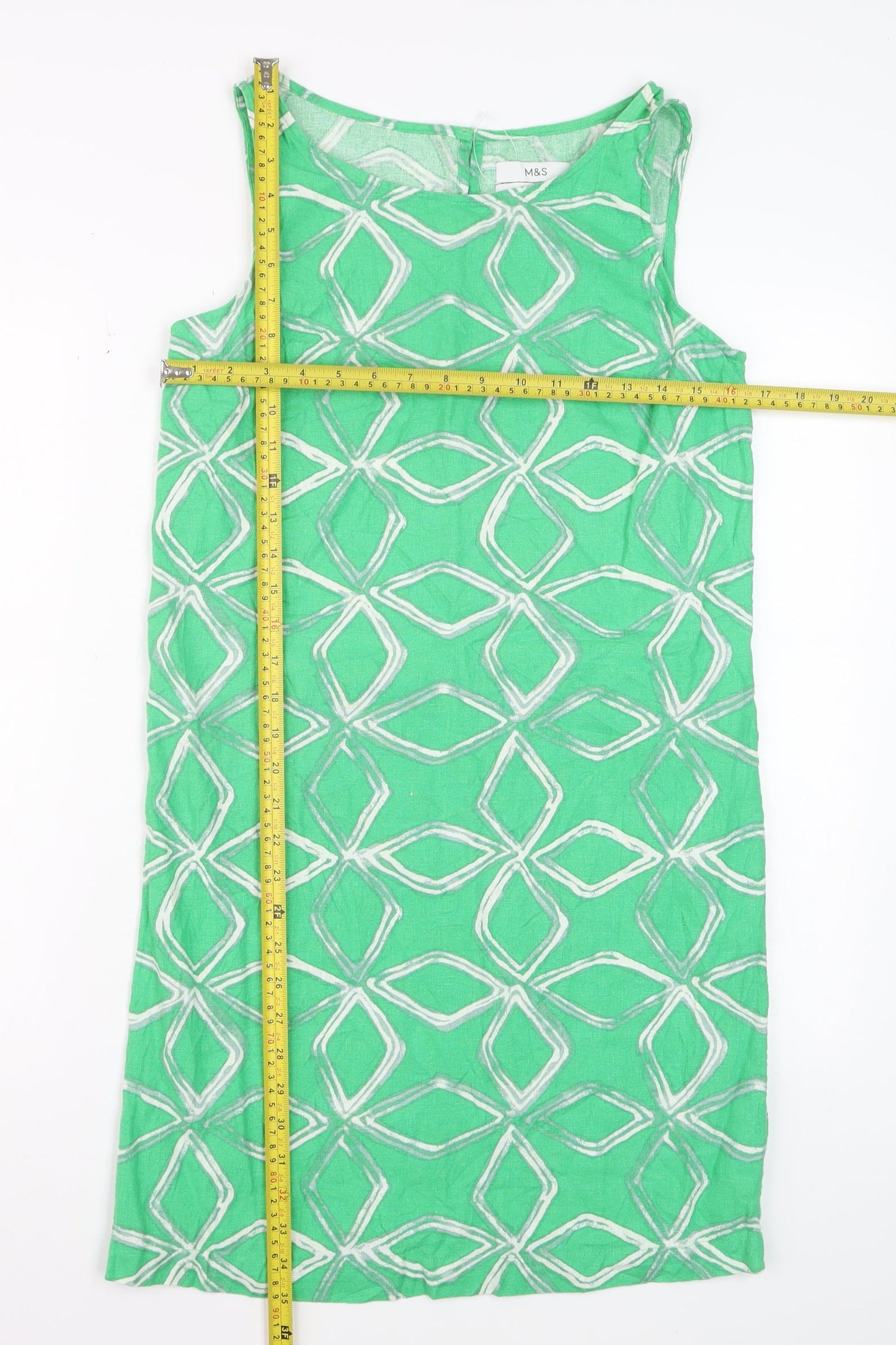 Marks and Spencer Women Green Linen Blend Shift Dress Size 6