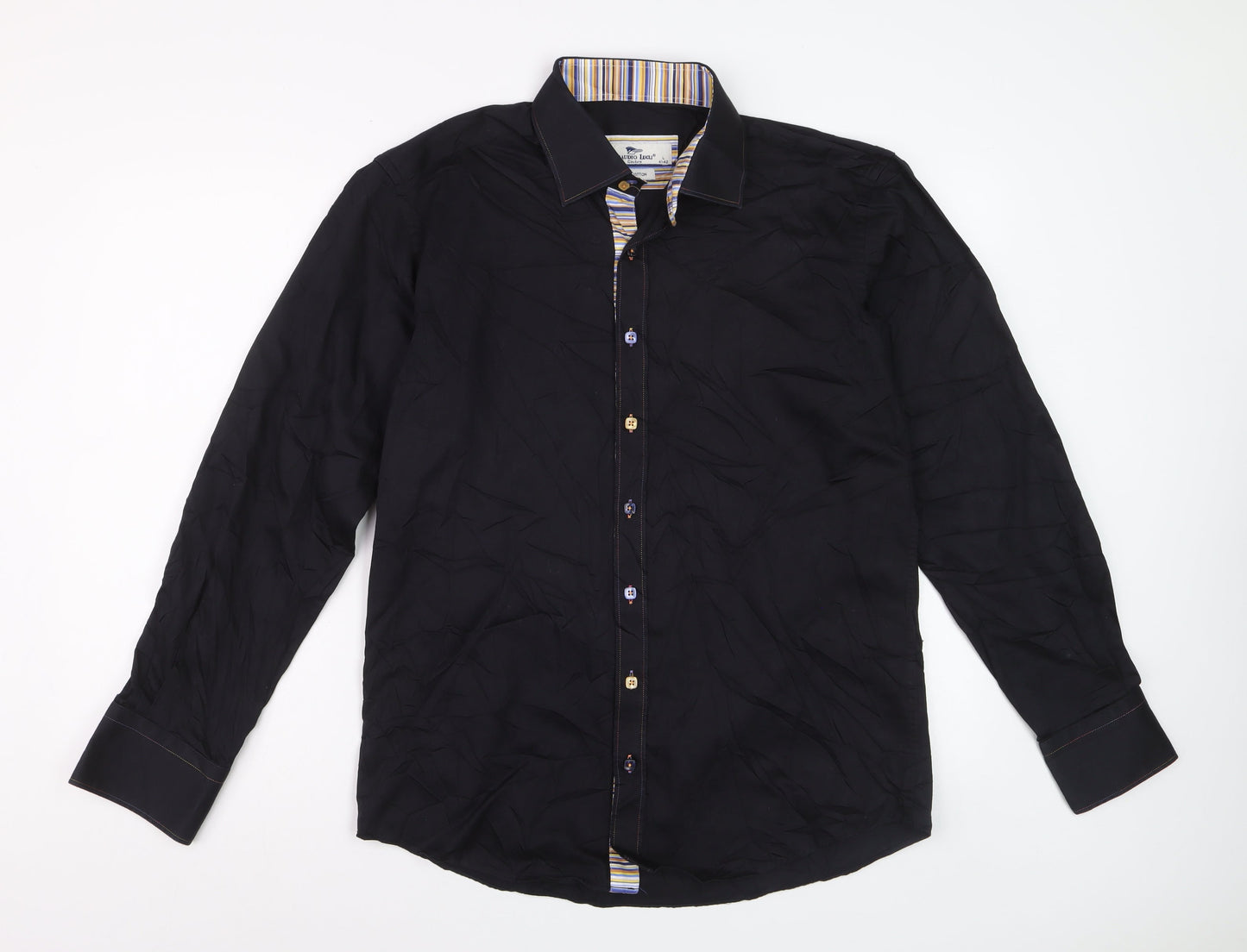 Claudio Lugli Men's Black Pure Cotton Long Sleeve Dress Shirt L 41-42