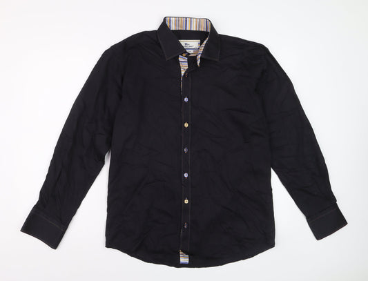 Claudio Lugli Men's Black Pure Cotton Long Sleeve Dress Shirt L 41-42