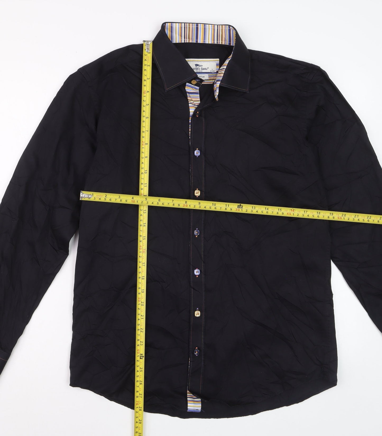 Claudio Lugli Men's Black Pure Cotton Long Sleeve Dress Shirt L 41-42