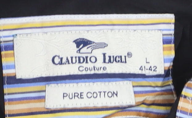Claudio Lugli Men's Black Pure Cotton Long Sleeve Dress Shirt L 41-42