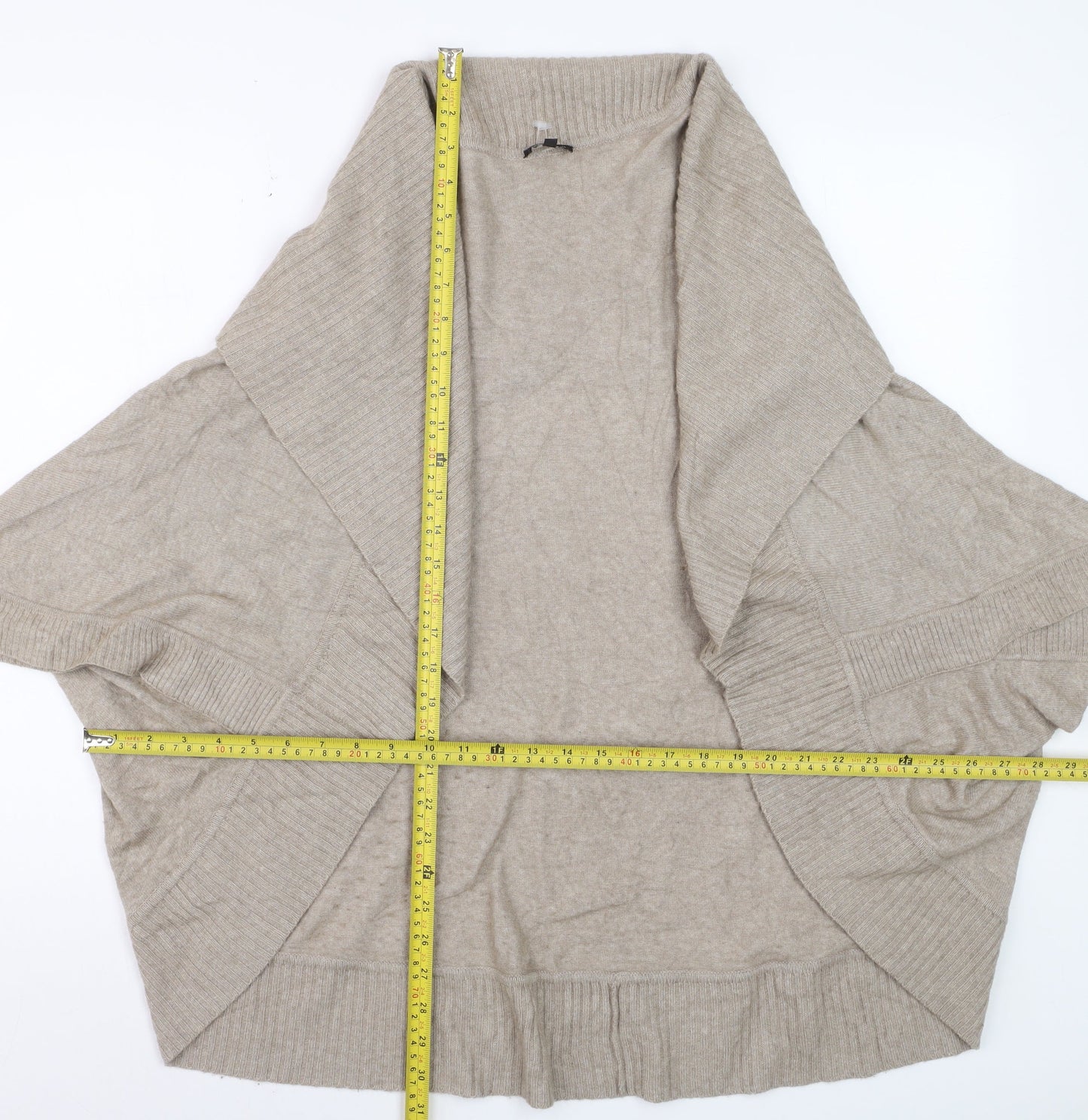 Jaeger Womens Beige Wool Blend Cape Style Short Sleeve Jumper S