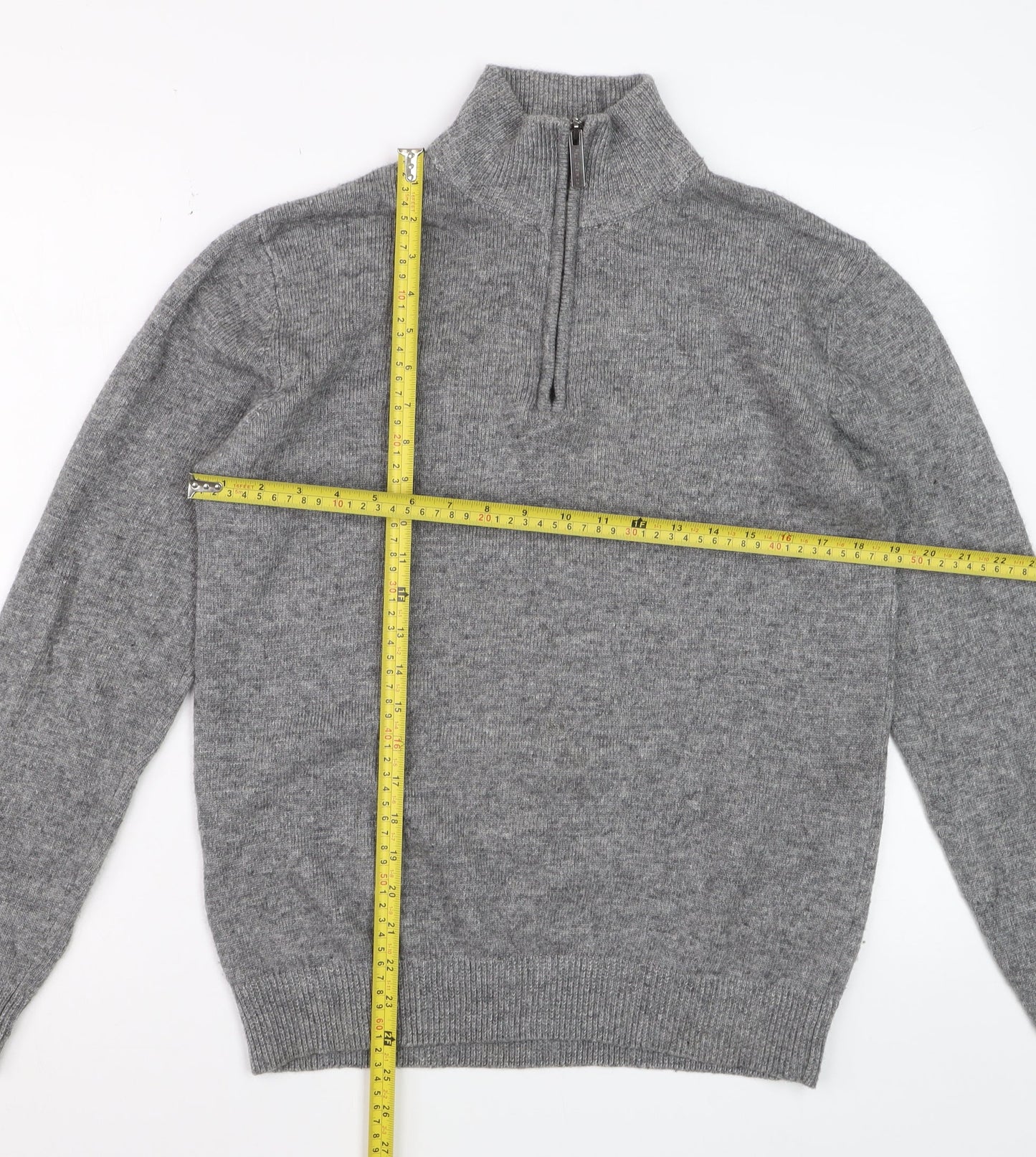 Paul Costelloe Mens Grey Wool Cashmere 1/2 Zip Jumper Size S