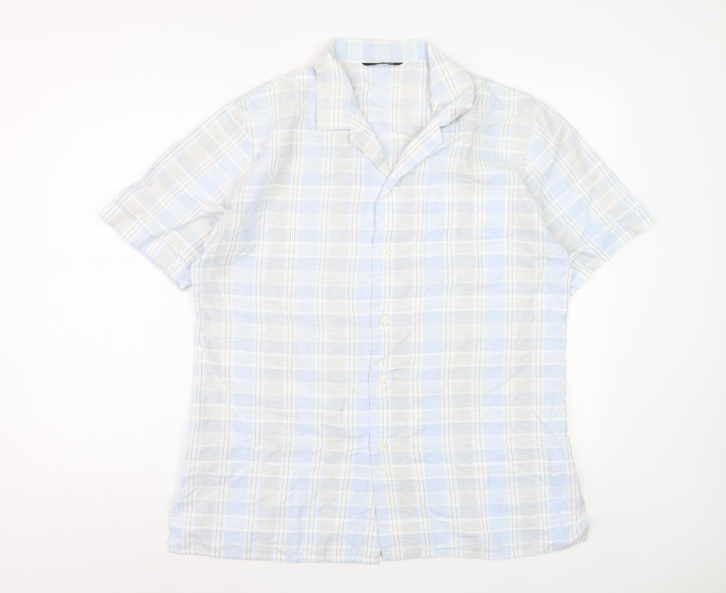 Marks and Spencer St Michael Men's Blue Check Cotton Short Sleeve Shirt M