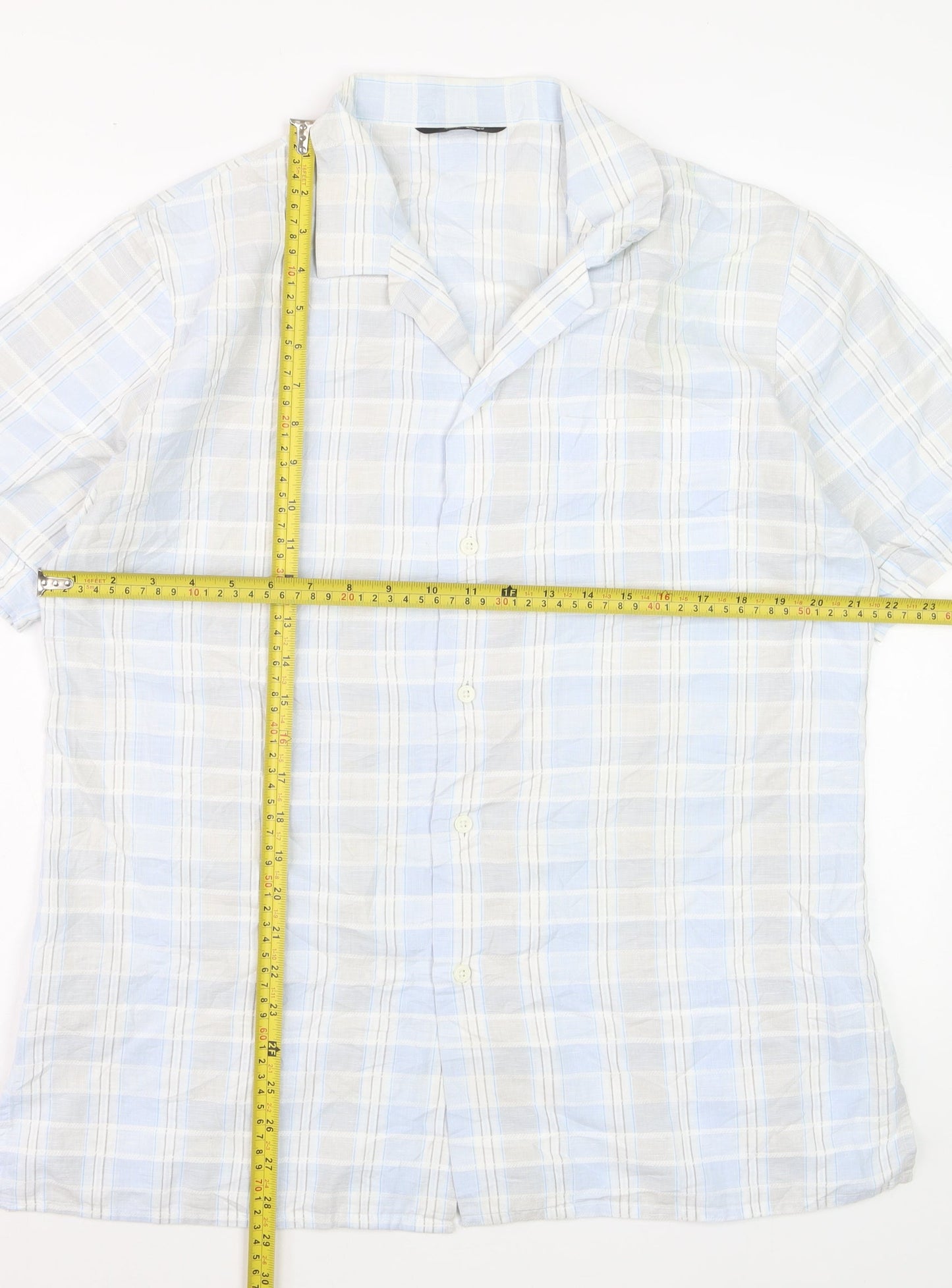 Marks and Spencer St Michael Men's Blue Check Cotton Short Sleeve Shirt M