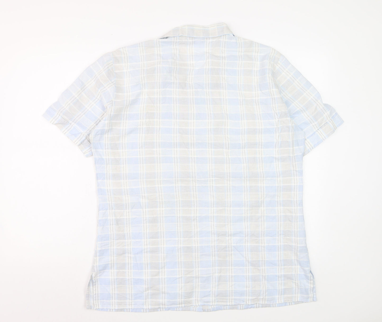 Marks and Spencer St Michael Men's Blue Check Cotton Short Sleeve Shirt M