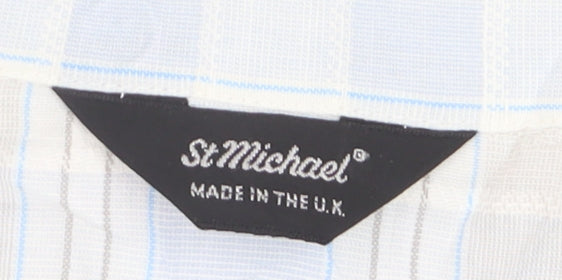 Marks and Spencer St Michael Men's Blue Check Cotton Short Sleeve Shirt M
