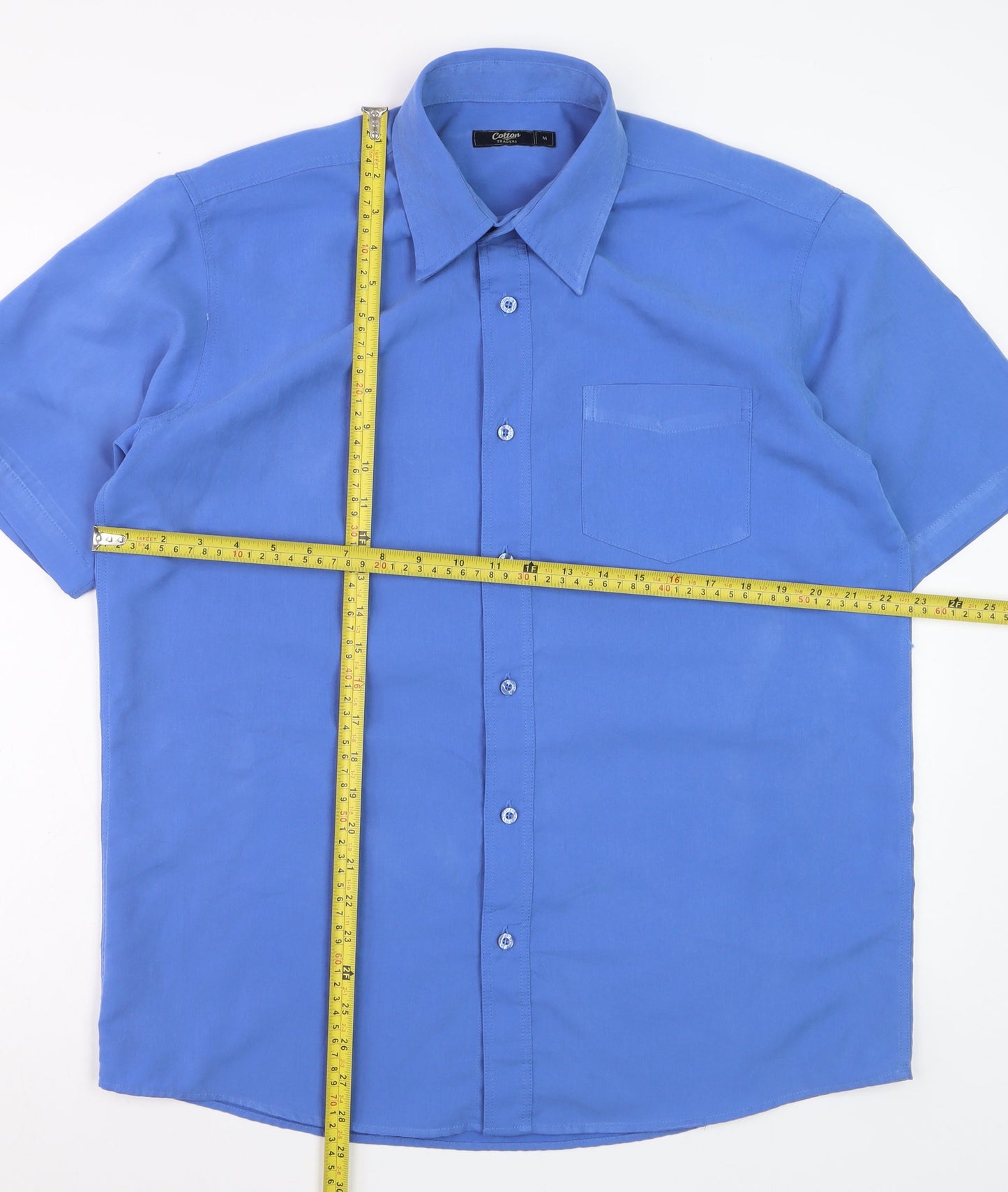 Cotton Traders Mens Blue Short Sleeve Button-Up Casual Shirt Size M