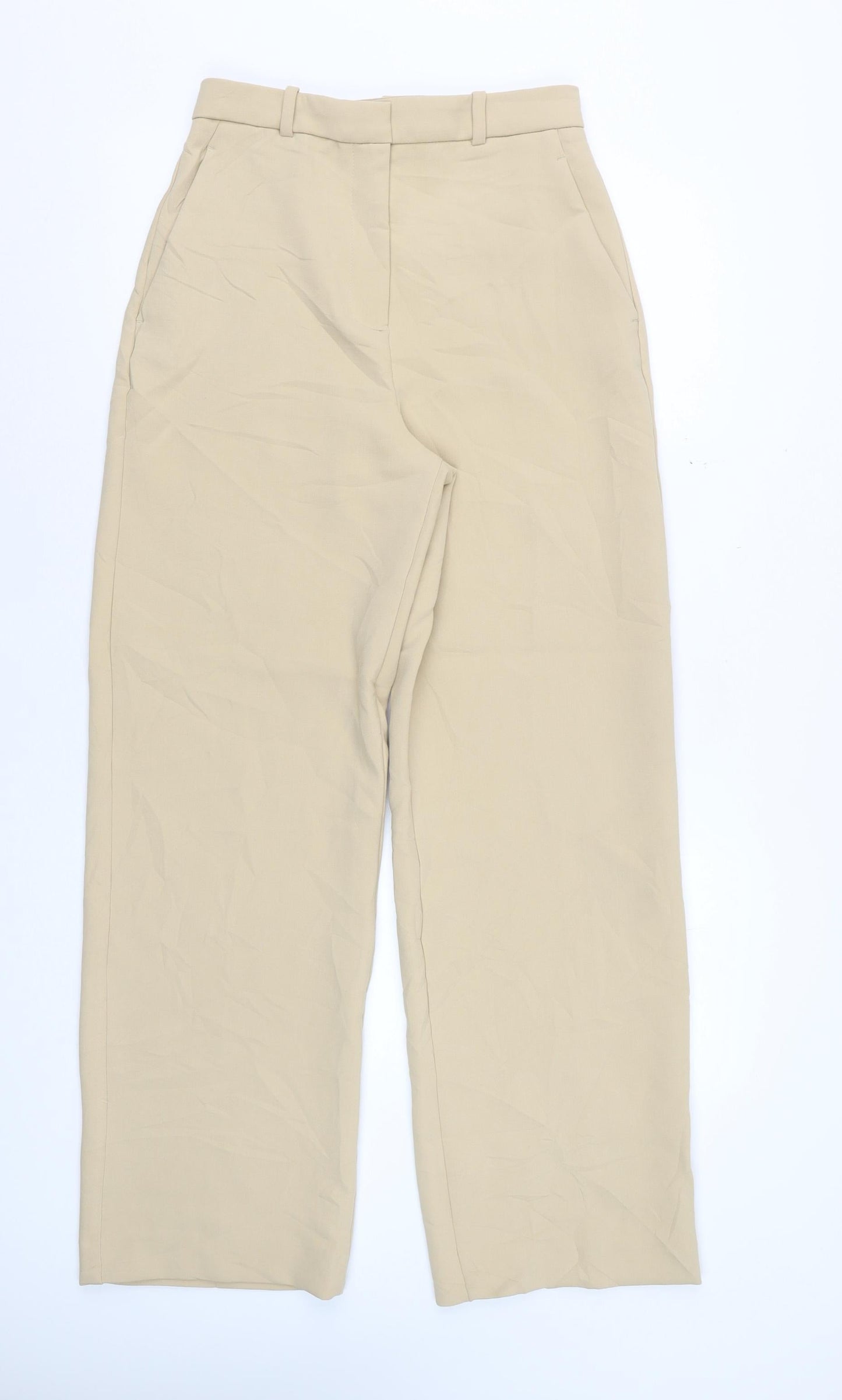 Zara Women Beige High Rise Straight Trousers Size S 26 in
