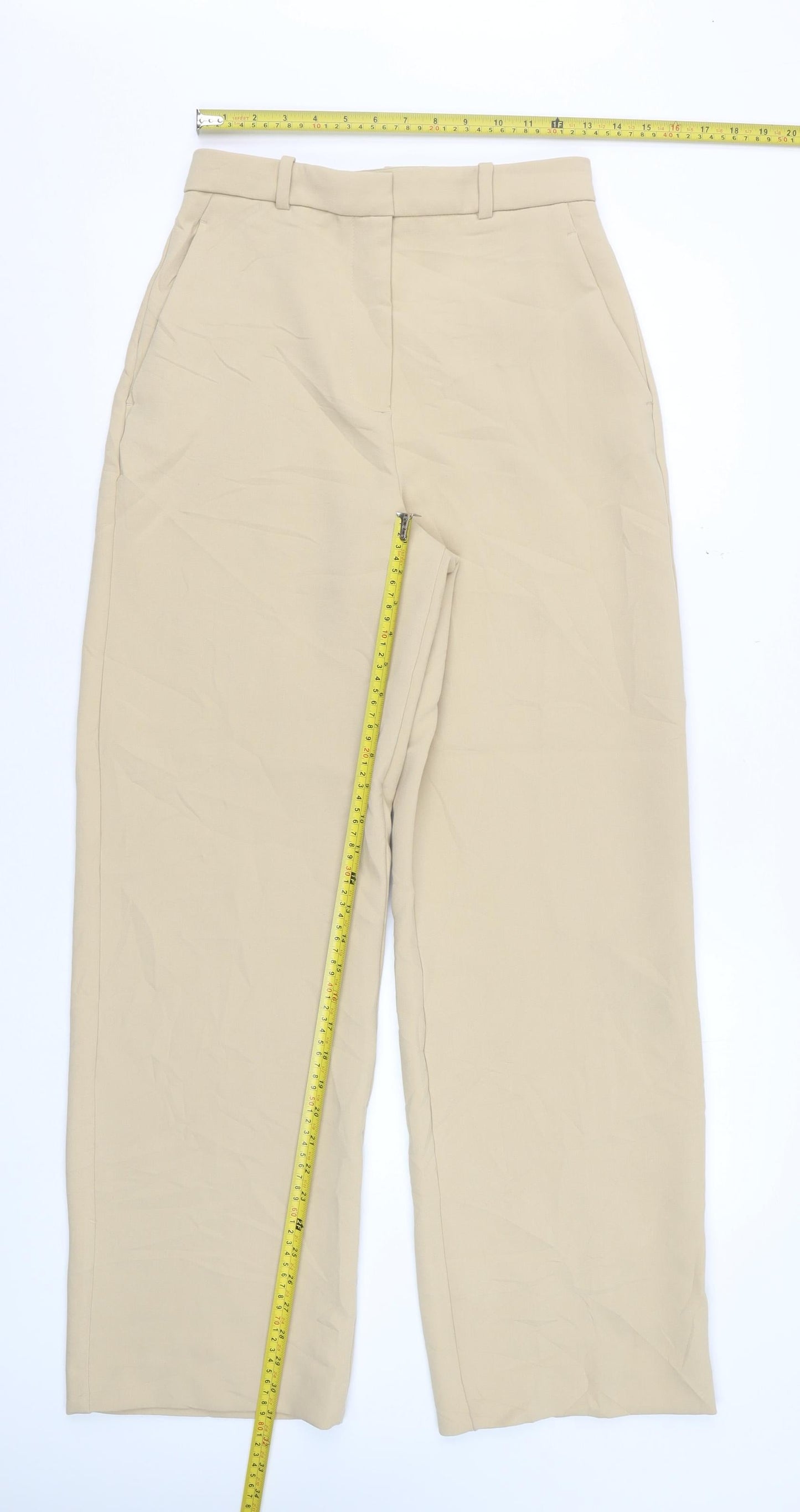 Zara Women Beige High Rise Straight Trousers Size S 26 in