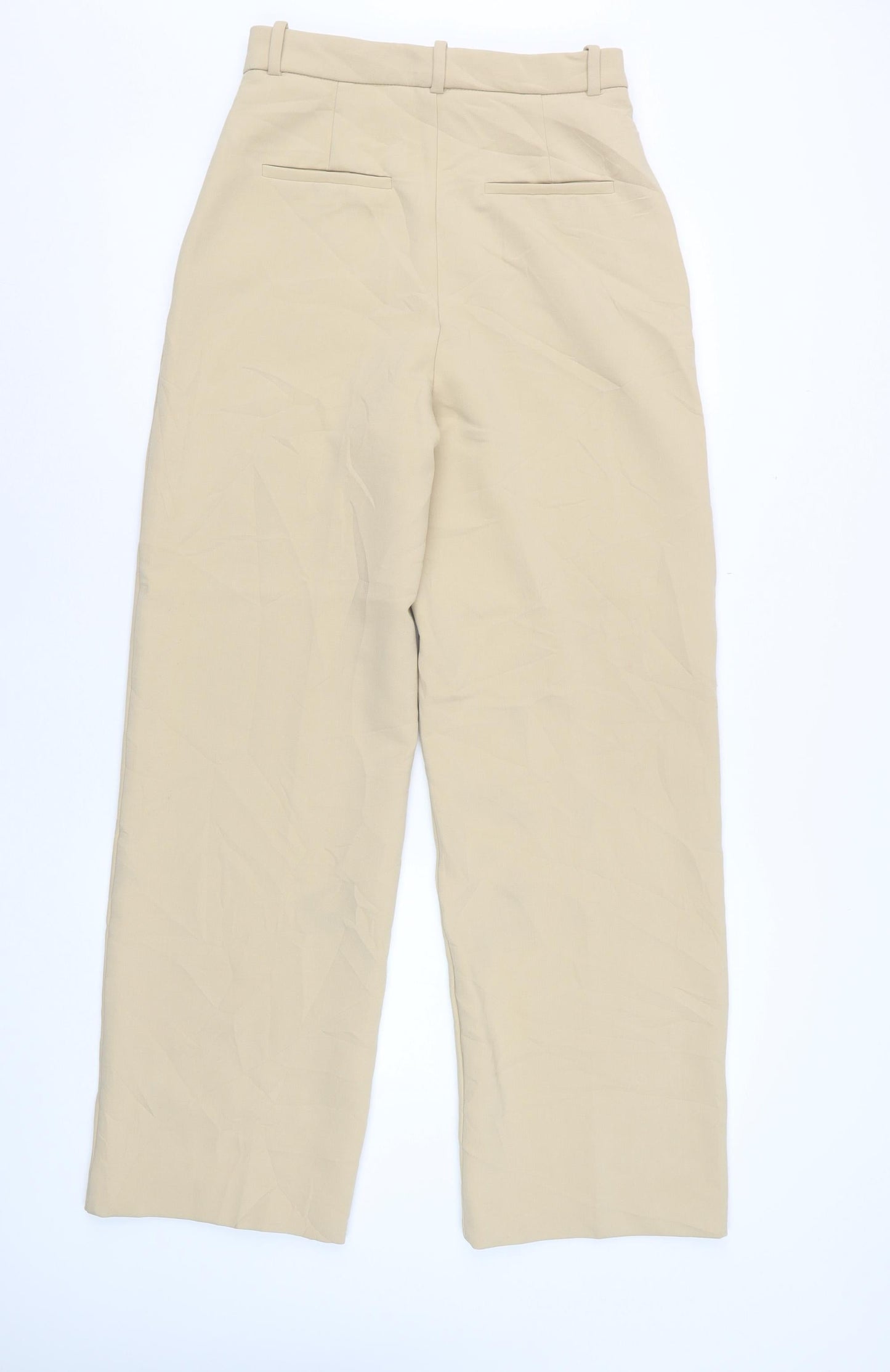 Zara Women Beige High Rise Straight Trousers Size S 26 in