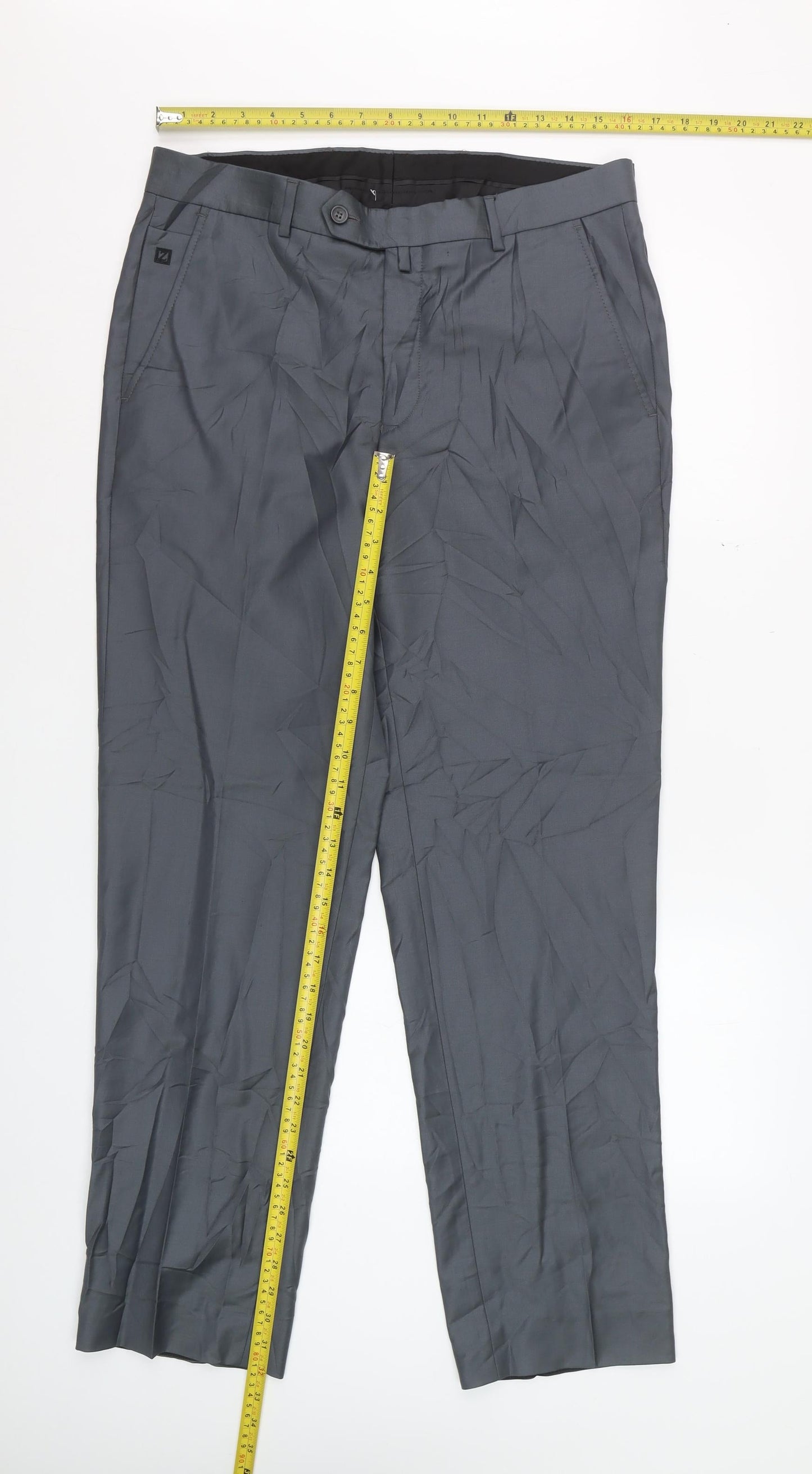 Zecca Men's Grey 38 Dress Trousers Wool Blend Formal Straight Leg