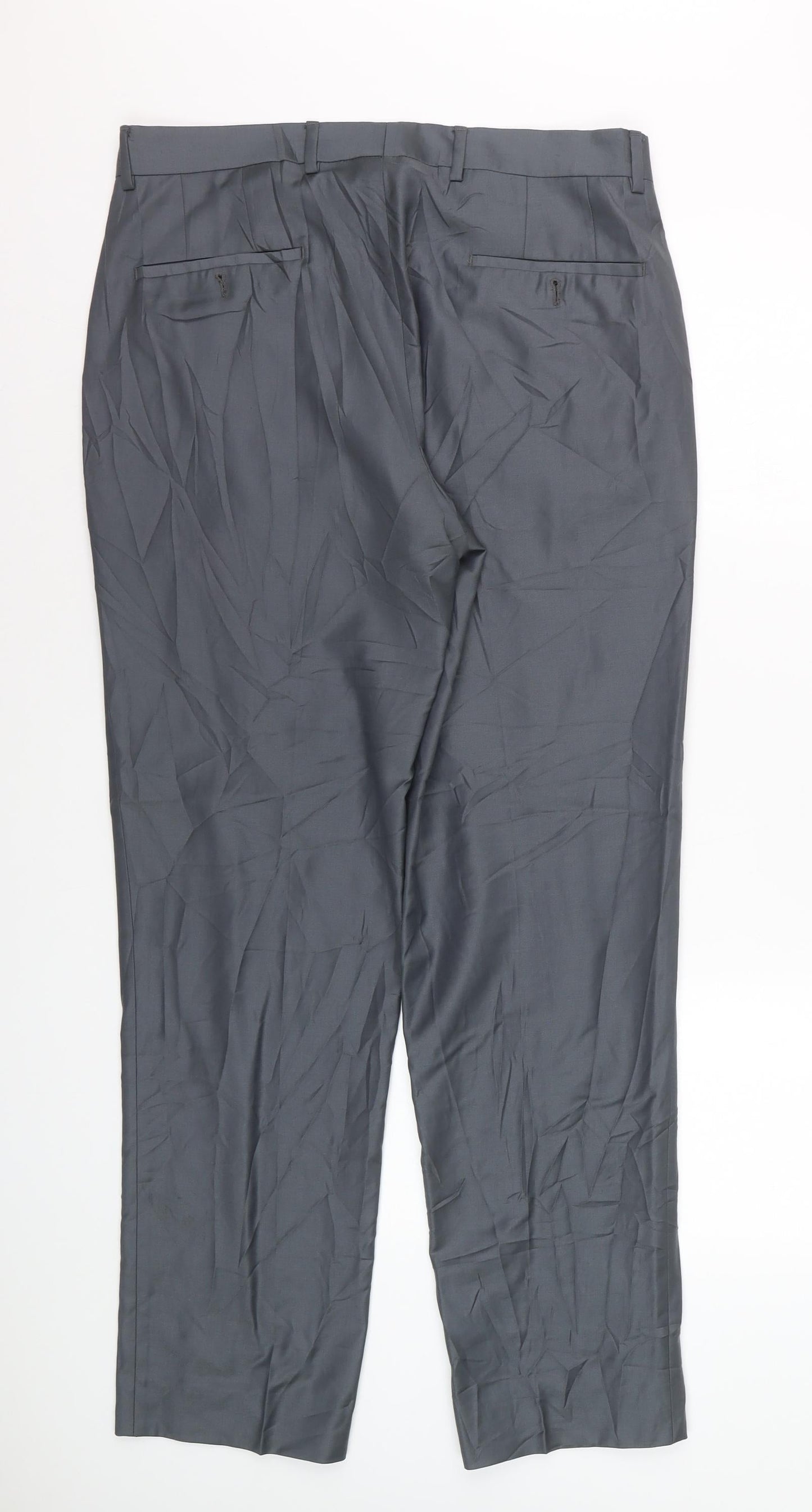 Zecca Men's Grey 38 Dress Trousers Wool Blend Formal Straight Leg