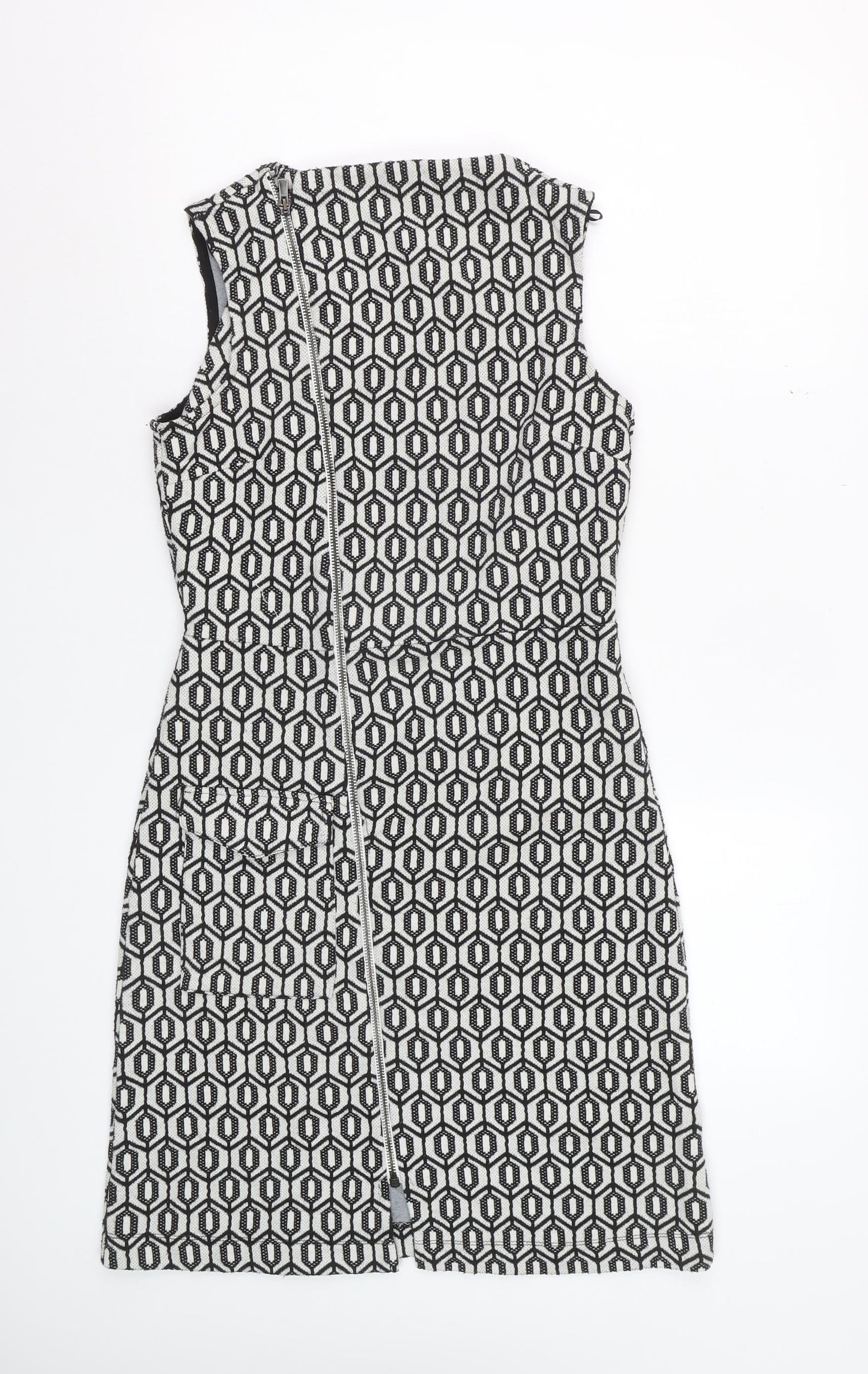 Next Women Black Geometric Shift Knee Length Dress Size 8