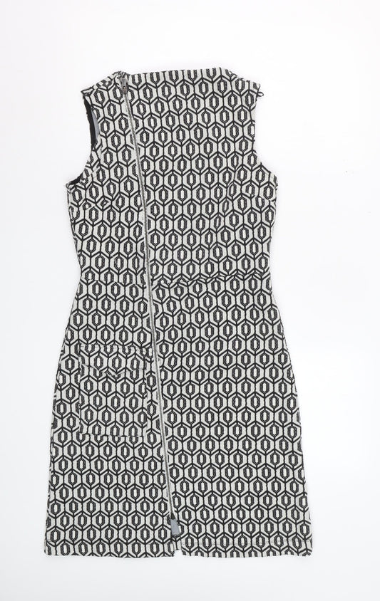 Next Women Black Geometric Shift Knee Length Dress Size 8