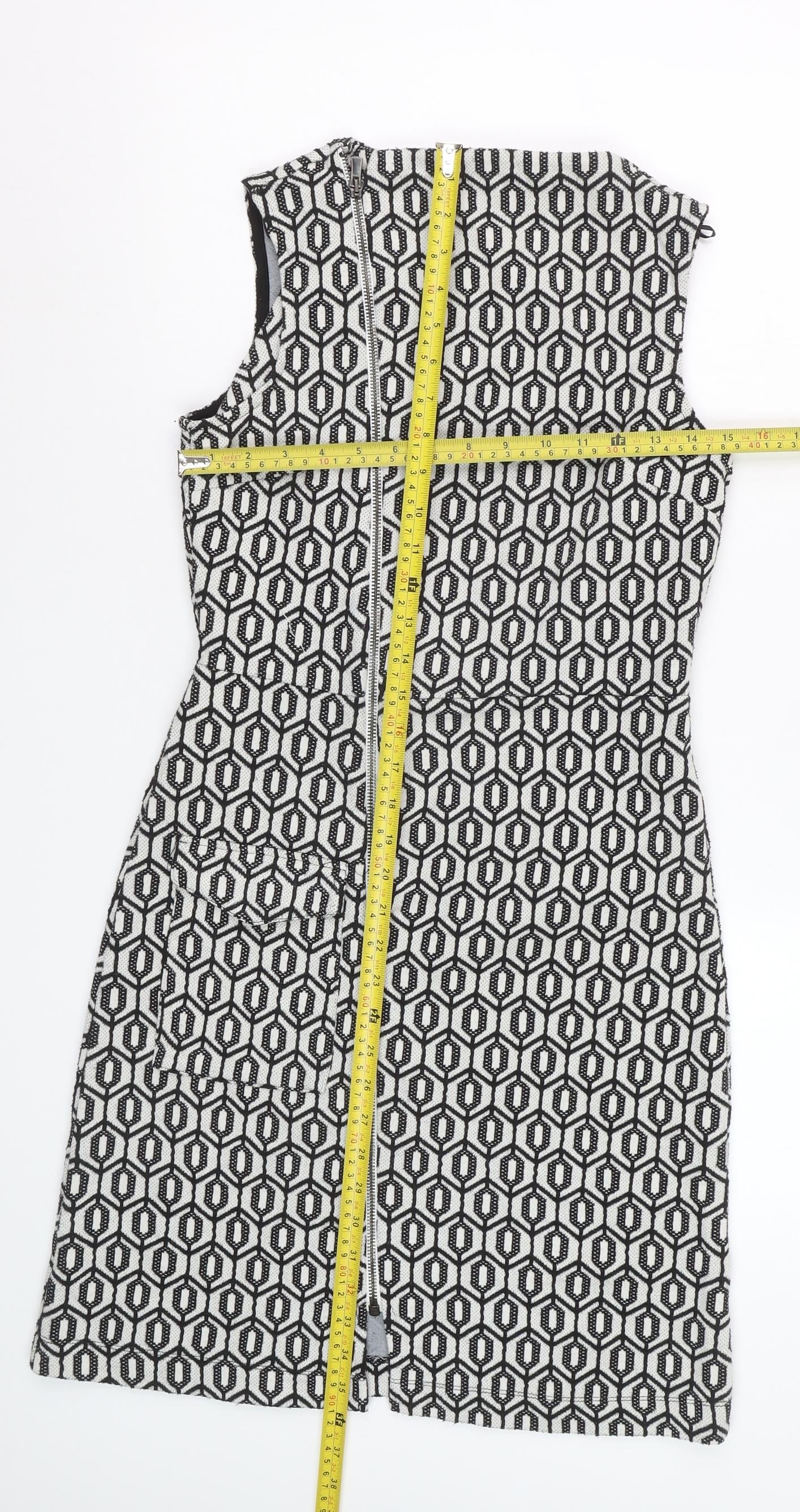 Next Women Black Geometric Shift Knee Length Dress Size 8