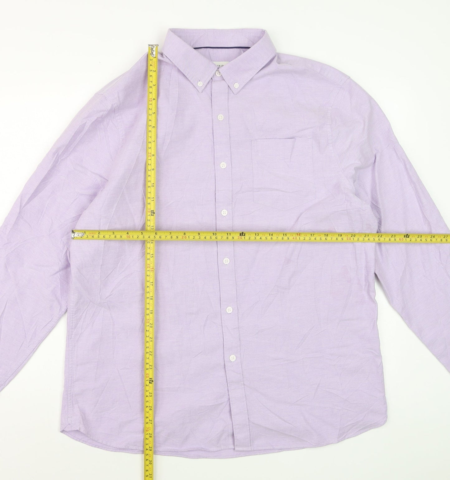 Marks and Spencer Men's Purple Cotton Long Sleeve Button-Down Shirt XL