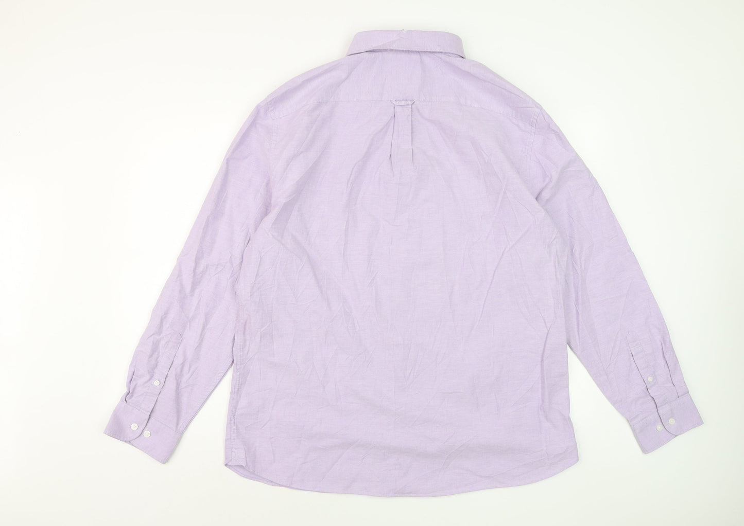 Marks and Spencer Men's Purple Cotton Long Sleeve Button-Down Shirt XL
