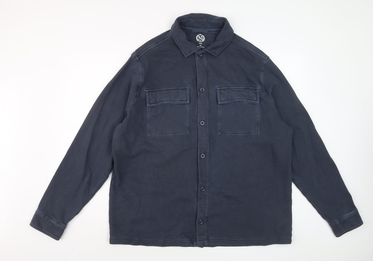 Marks and Spencer Men's Blue 2XL Long Sleeve Button-Up Casual Shirt