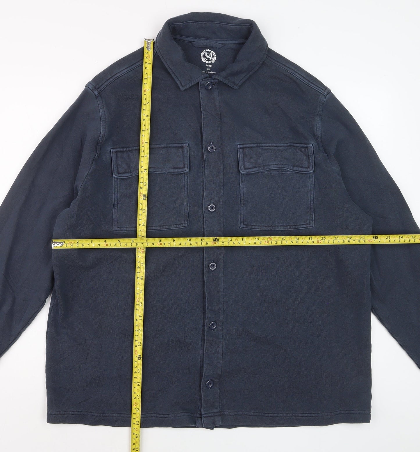 Marks and Spencer Men's Blue 2XL Long Sleeve Button-Up Casual Shirt
