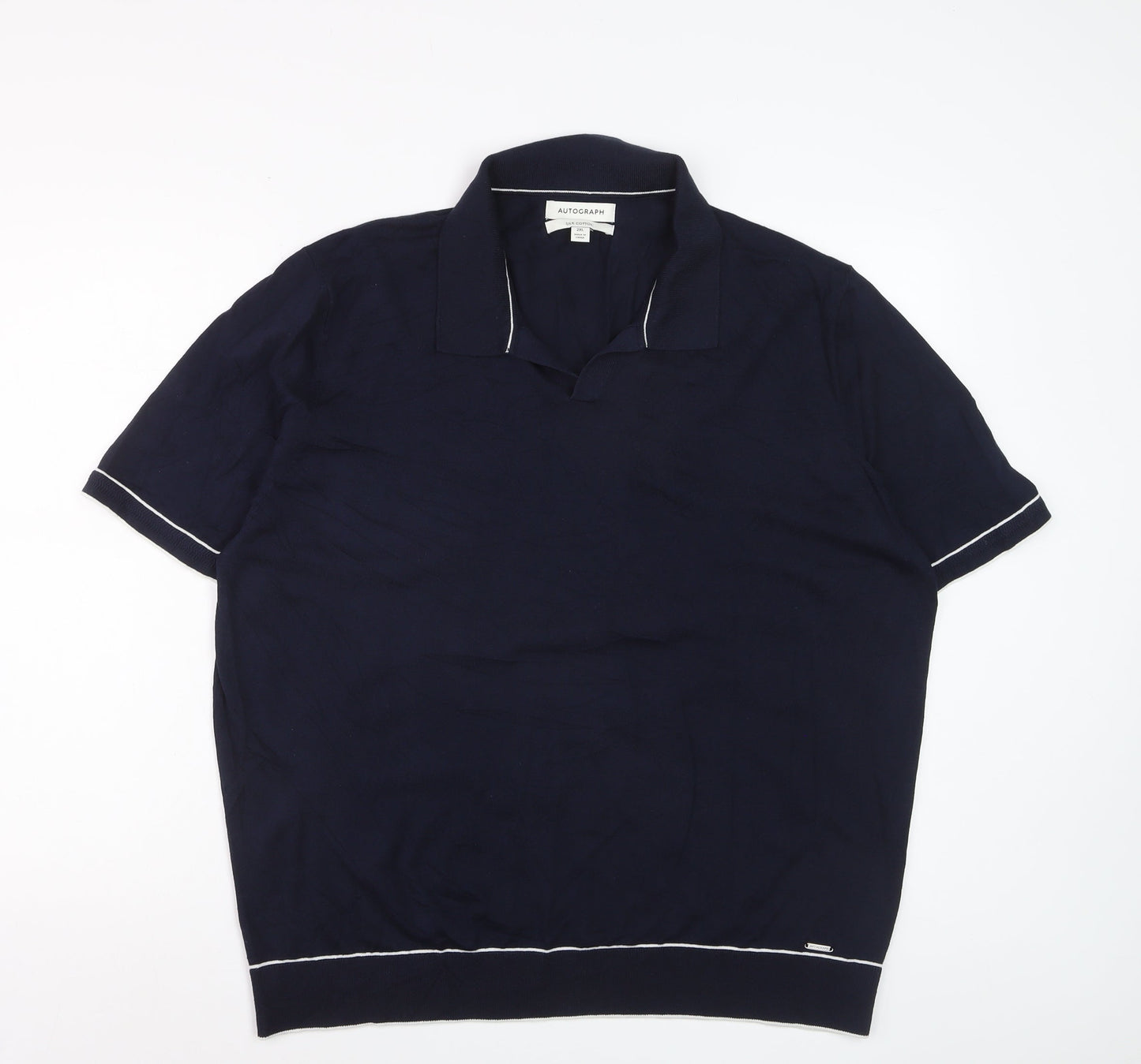 Marks and Spencer Men’s Blue Silk Cotton Collared 2XL Short Sleeve Jumper