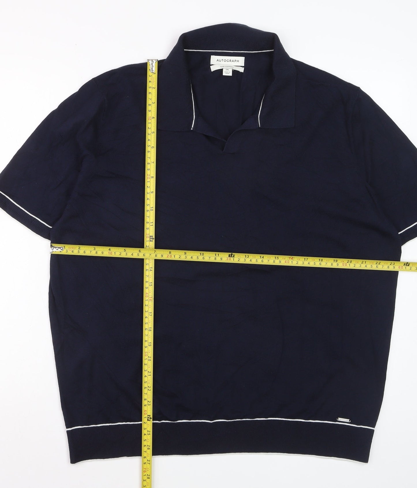 Marks and Spencer Men’s Blue Silk Cotton Collared 2XL Short Sleeve Jumper