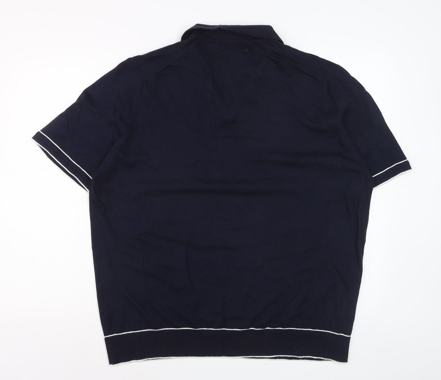 Marks and Spencer Men’s Blue Silk Cotton Collared 2XL Short Sleeve Jumper