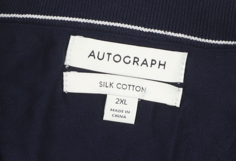 Marks and Spencer Men’s Blue Silk Cotton Collared 2XL Short Sleeve Jumper