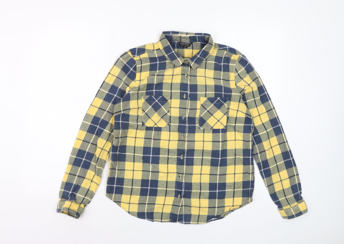 Topshop Womens Yellow Check Flannel Button-Up Shirt UK 10