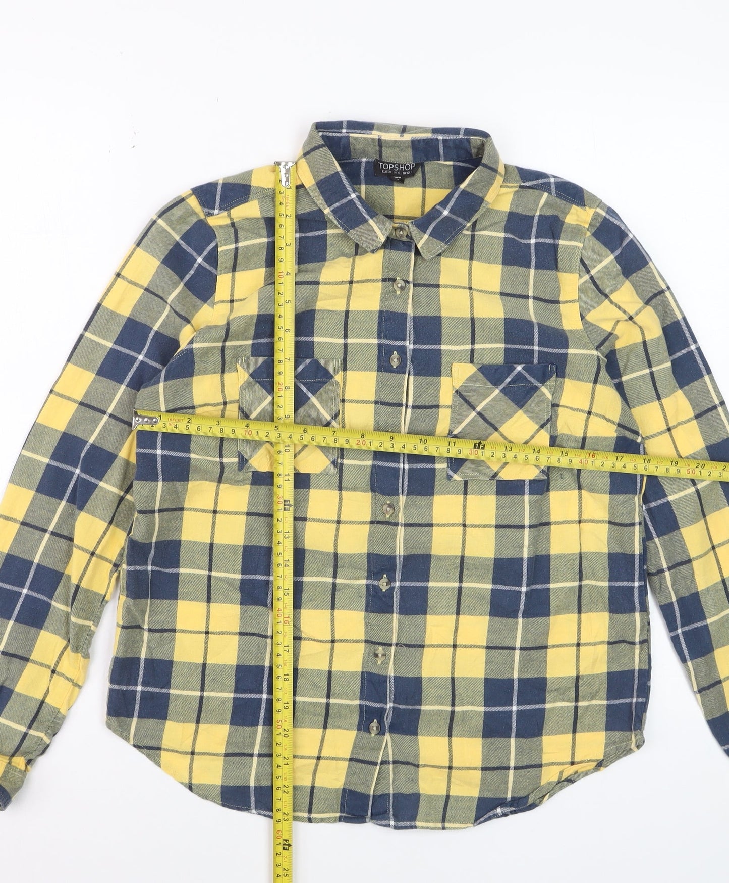 Topshop Womens Yellow Check Flannel Button-Up Shirt UK 10