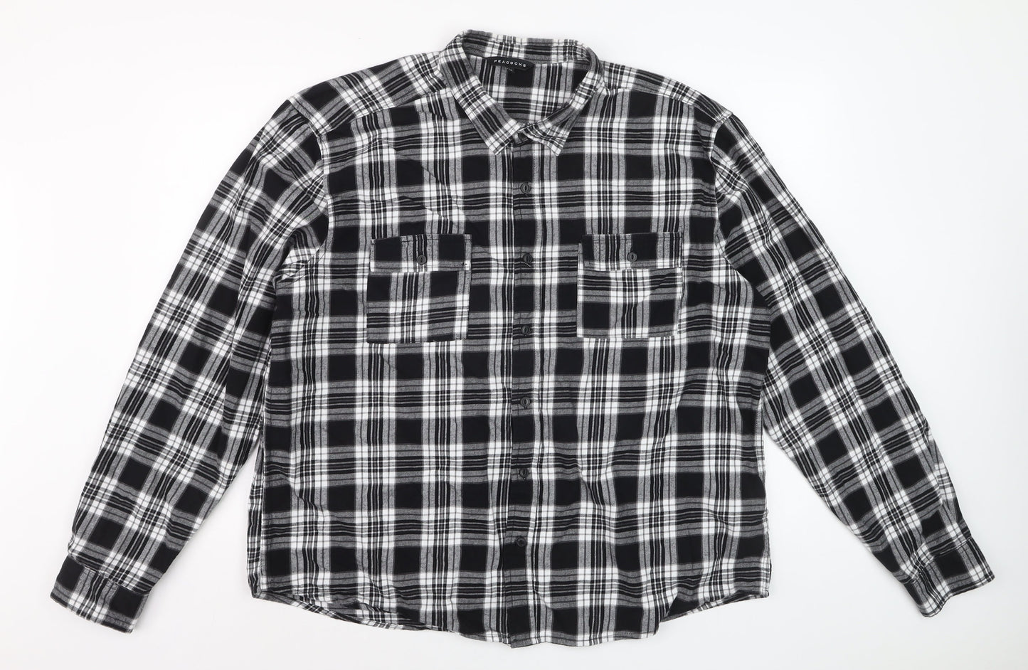 Peacocks Men's Black Check Flannel 2XL Long Sleeve Button-Up Shirt