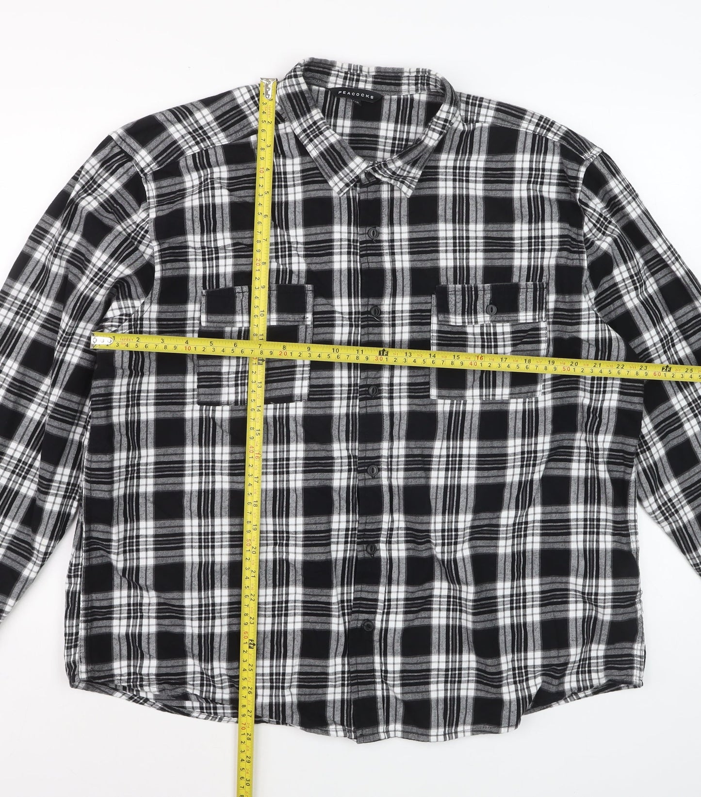 Peacocks Men's Black Check Flannel 2XL Long Sleeve Button-Up Shirt