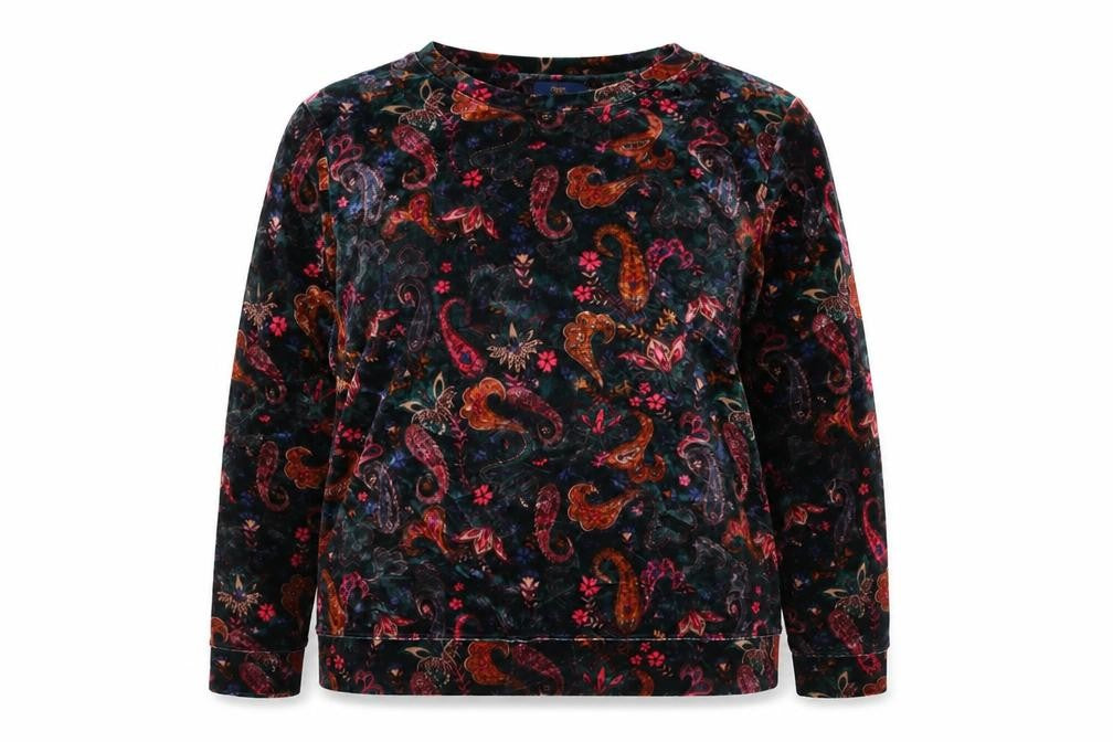 Cotton Traders Women’s Multicoloured Paisley Velvet Pullover Sweatshirt UK 16