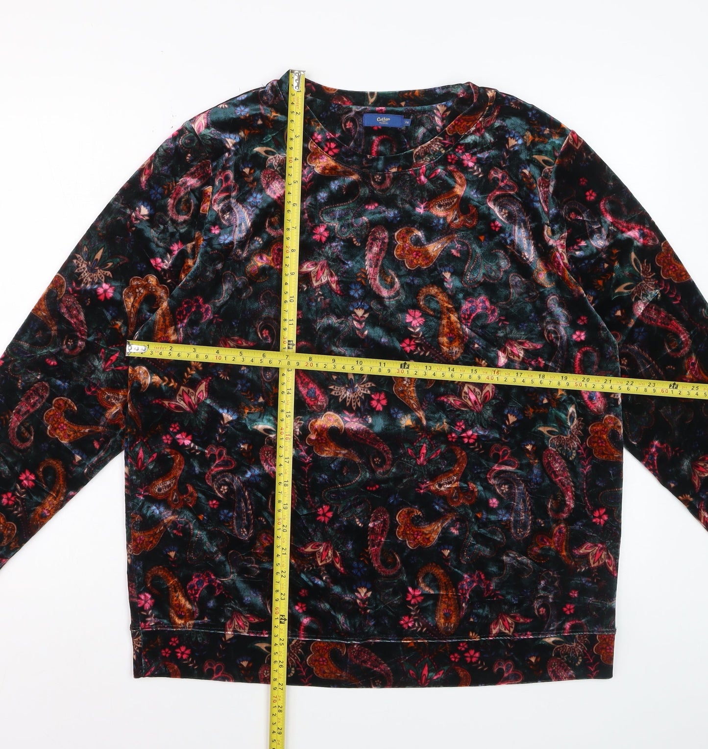 Cotton Traders Women’s Multicoloured Paisley Velvet Pullover Sweatshirt UK 16