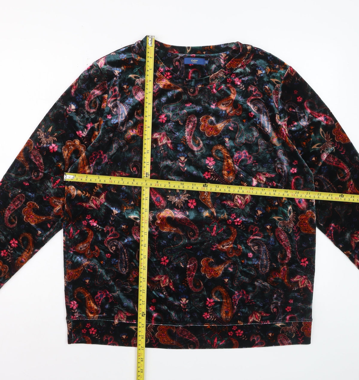 Cotton Traders Women’s Multicoloured Paisley Velvet Pullover Sweatshirt UK 16