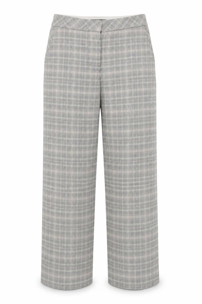 Next Women Grey Checked Wide-Leg Trousers Size 10R