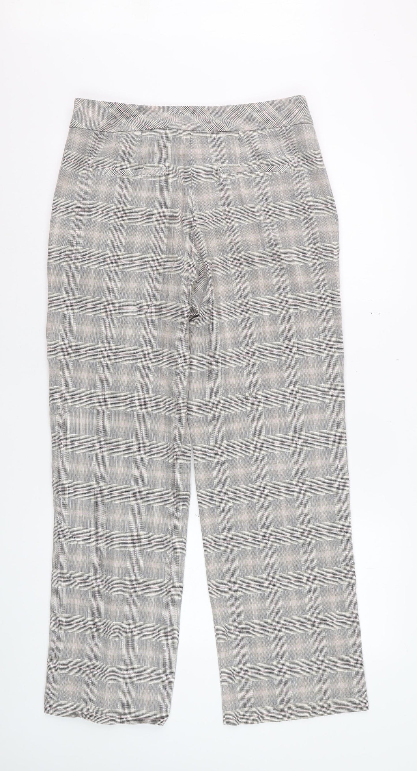 Next Women Grey Checked Wide-Leg Trousers Size 10R