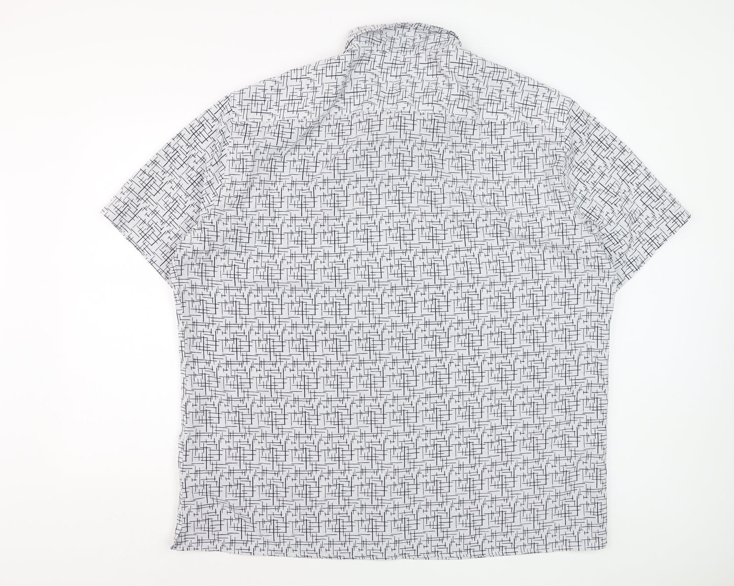 Marks and Spencer Men’s White Geometric Button-Up Short Sleeve Shirt 3XL