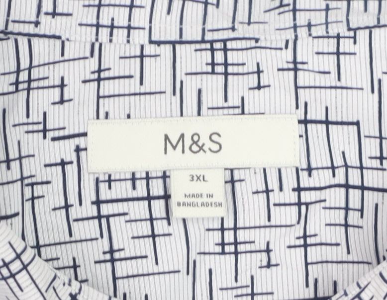 Marks and Spencer Men’s White Geometric Button-Up Short Sleeve Shirt 3XL