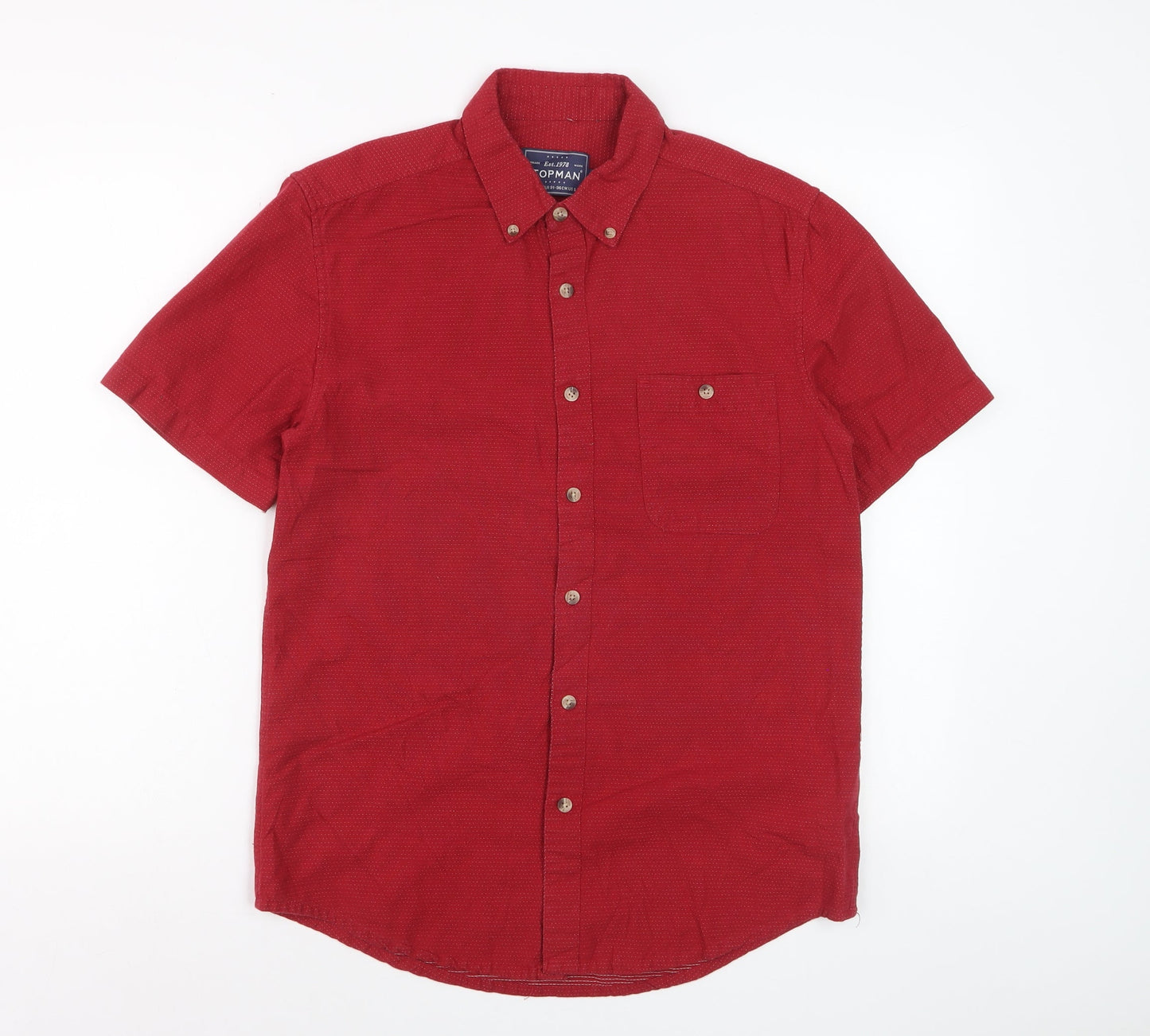 Topman Men's Red Classic Fit Short Sleeve Cotton Button-Up Shirt Size S