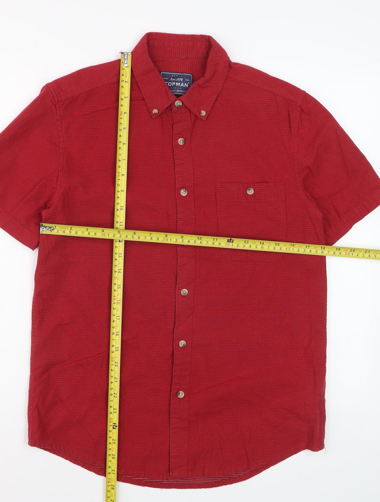 Topman Men's Red Classic Fit Short Sleeve Cotton Button-Up Shirt Size S
