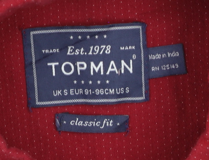 Topman Men's Red Classic Fit Short Sleeve Cotton Button-Up Shirt Size S
