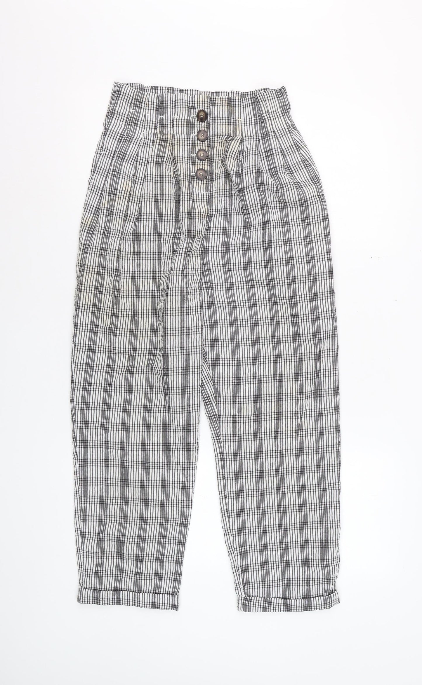 Topshop Women’s Black Check Trousers Size 6 High Waist Cropped