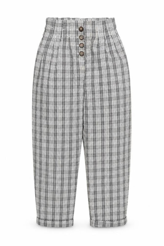 Topshop Women’s Black Check Trousers Size 6 High Waist Cropped