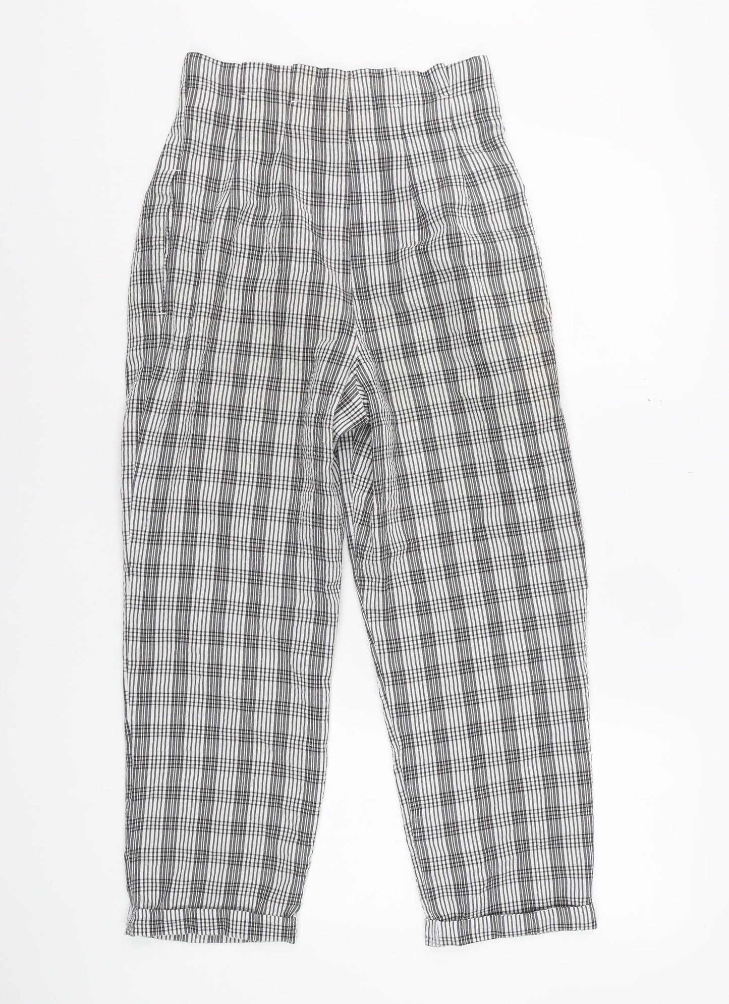 Topshop Women’s Black Check Trousers Size 6 High Waist Cropped